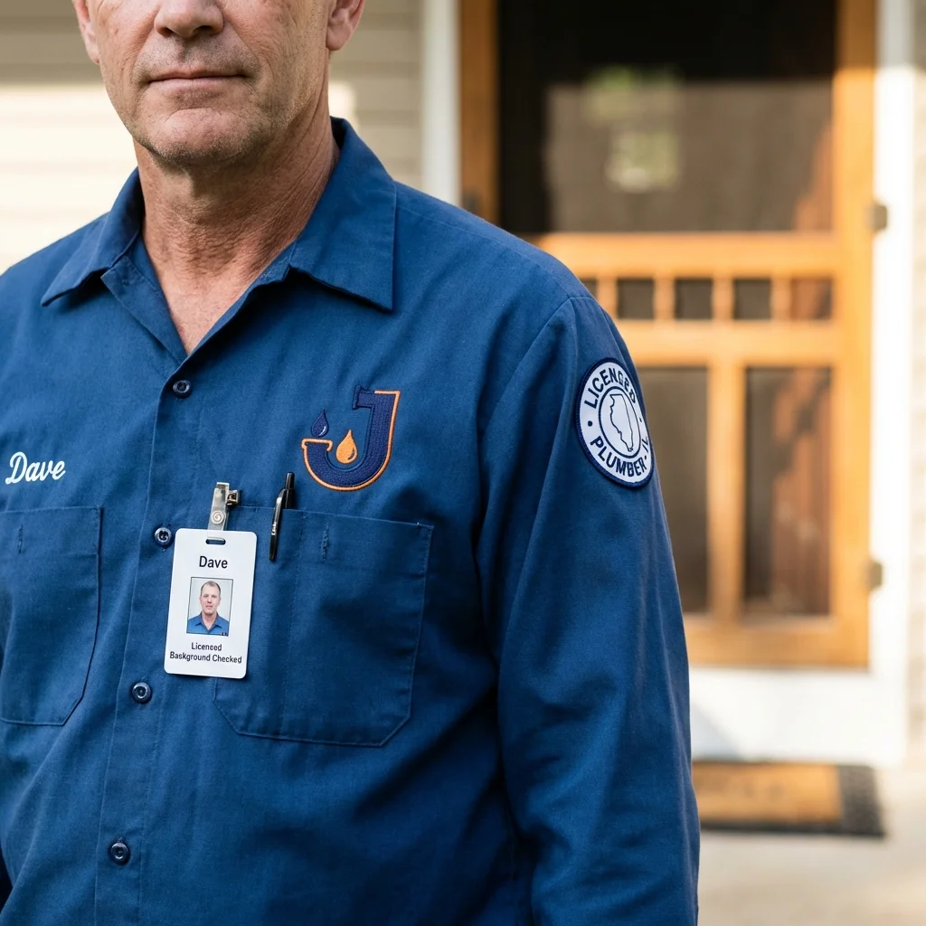 Licensed plumber showing ID badge in Groveton, NH