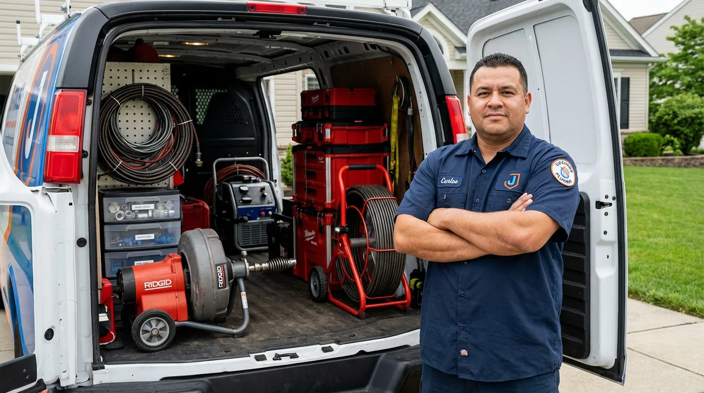 Professional drain cleaning equipment and Johns Plumbing LLC plumber in Groveton