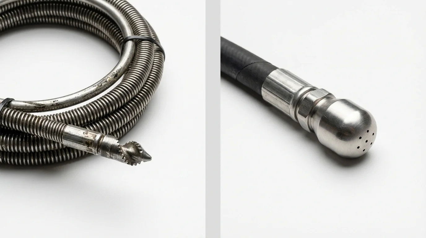 Drain snake cable and hydro jetting nozzle used for drain cleaning in Groveton, NH