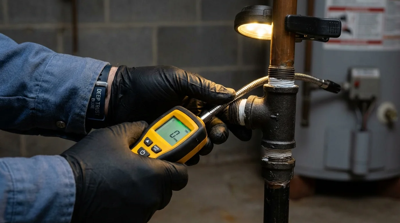Gas leak detection with electronic sniffer by Johns Plumbing LLC in Groveton