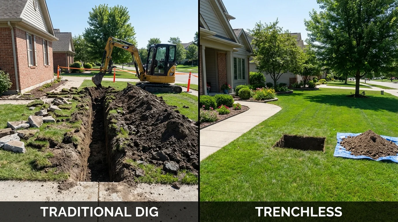 Trenchless sewer repair with minimal yard damage versus traditional excavation in Groveton, NH